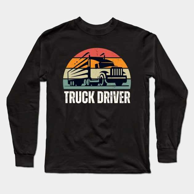 Mens Vintage Sunset American Truck Silhouette Funny Trucker Long Sleeve T-Shirt by Illustradise
